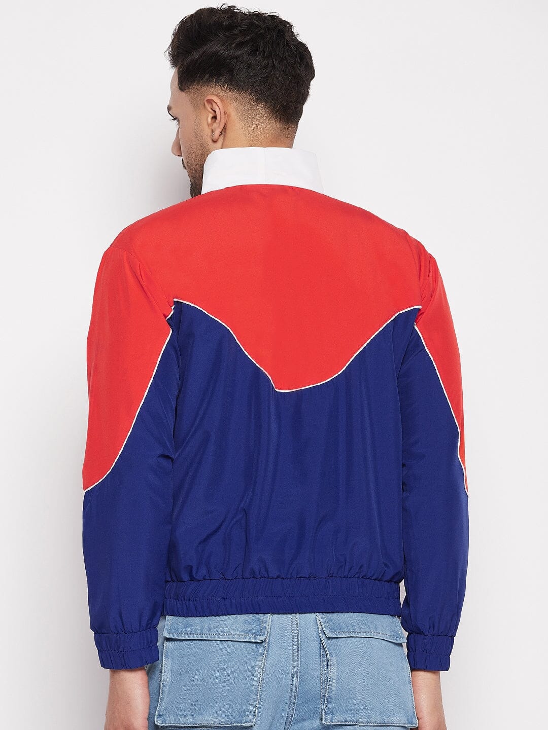 Blue Colour Blocked Windbreaker Jacket - Image 4