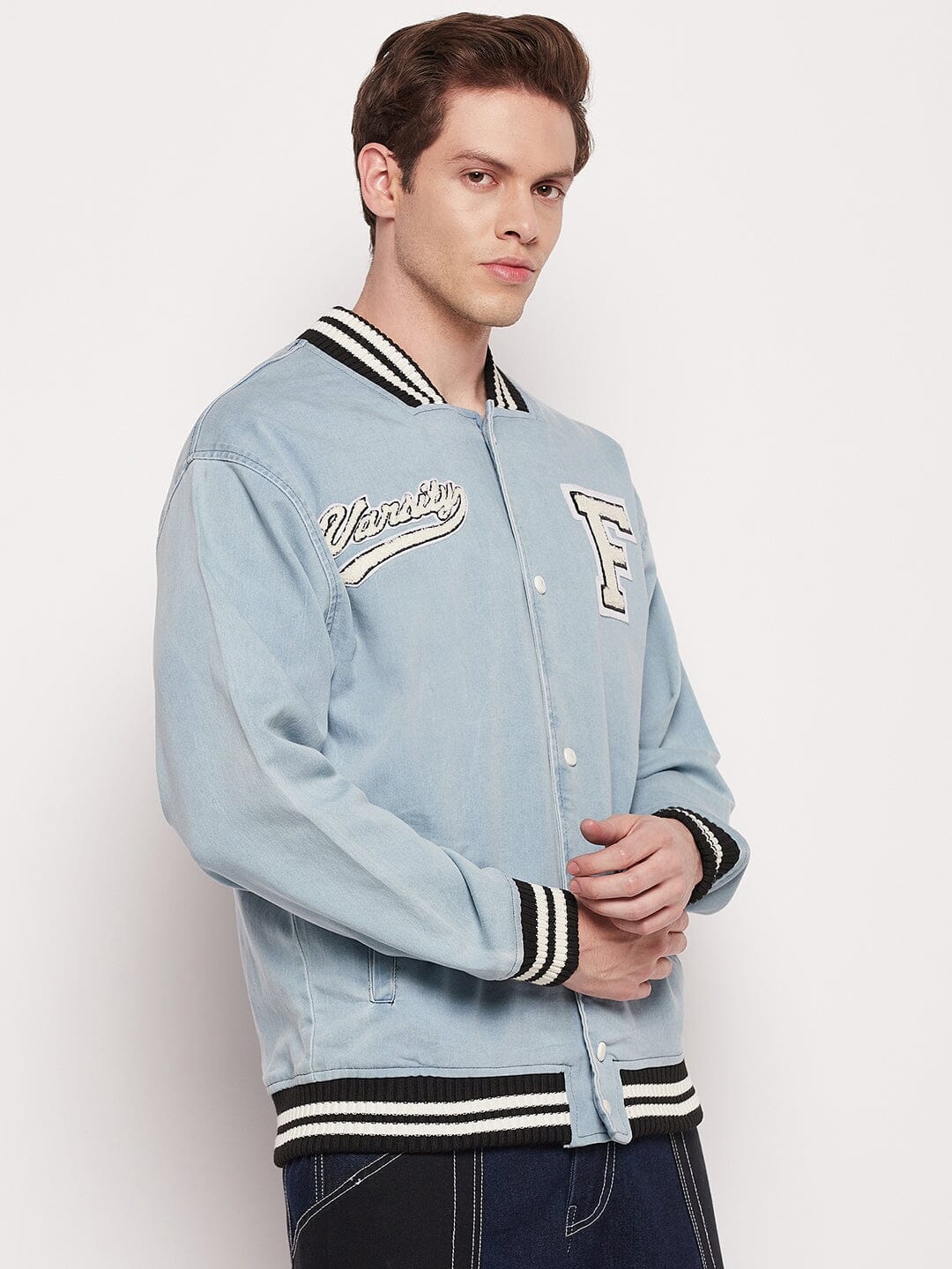 Blue Denim Varsity Jacket - Image 3