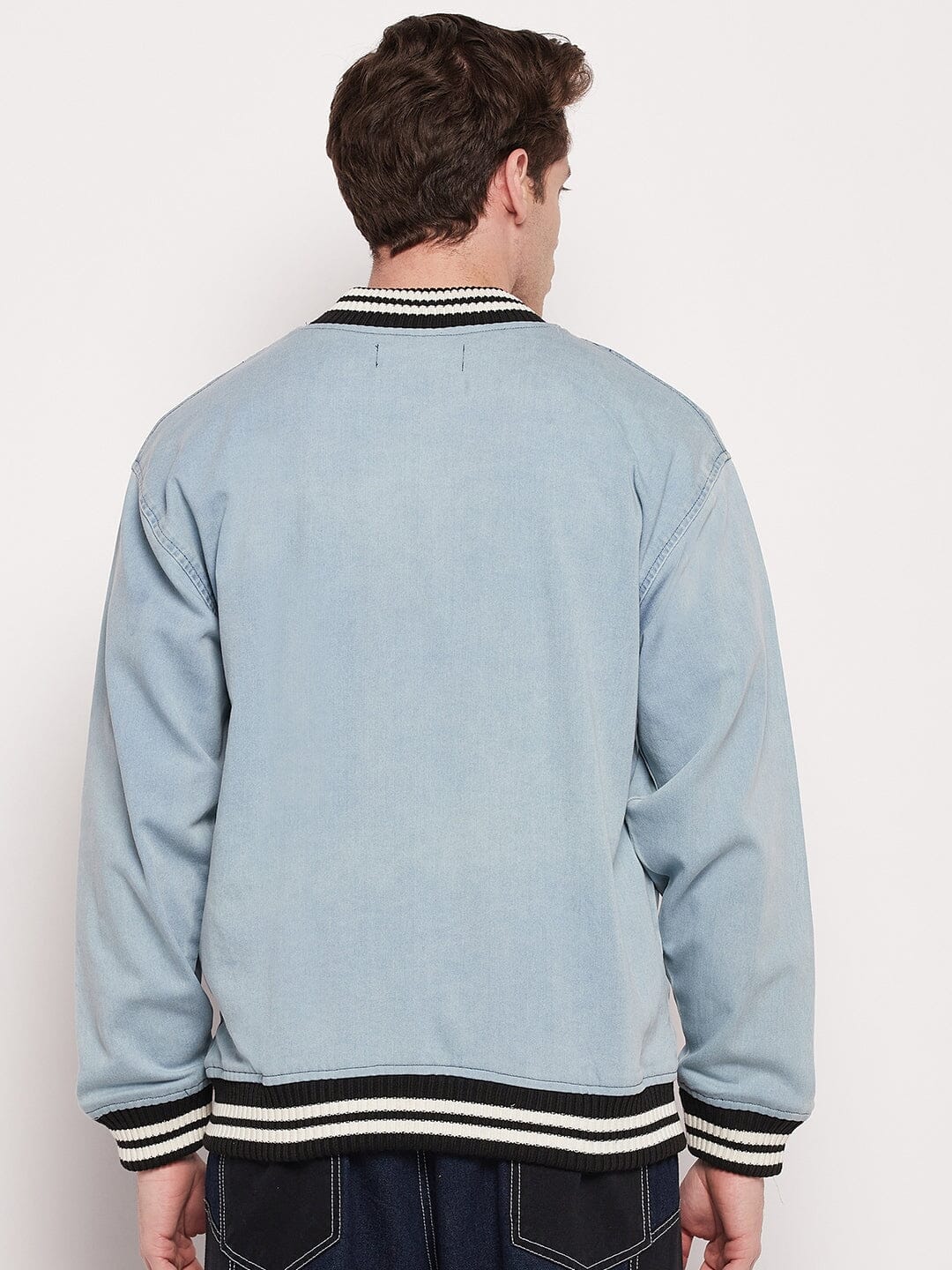 Blue Denim Varsity Jacket - Image 4