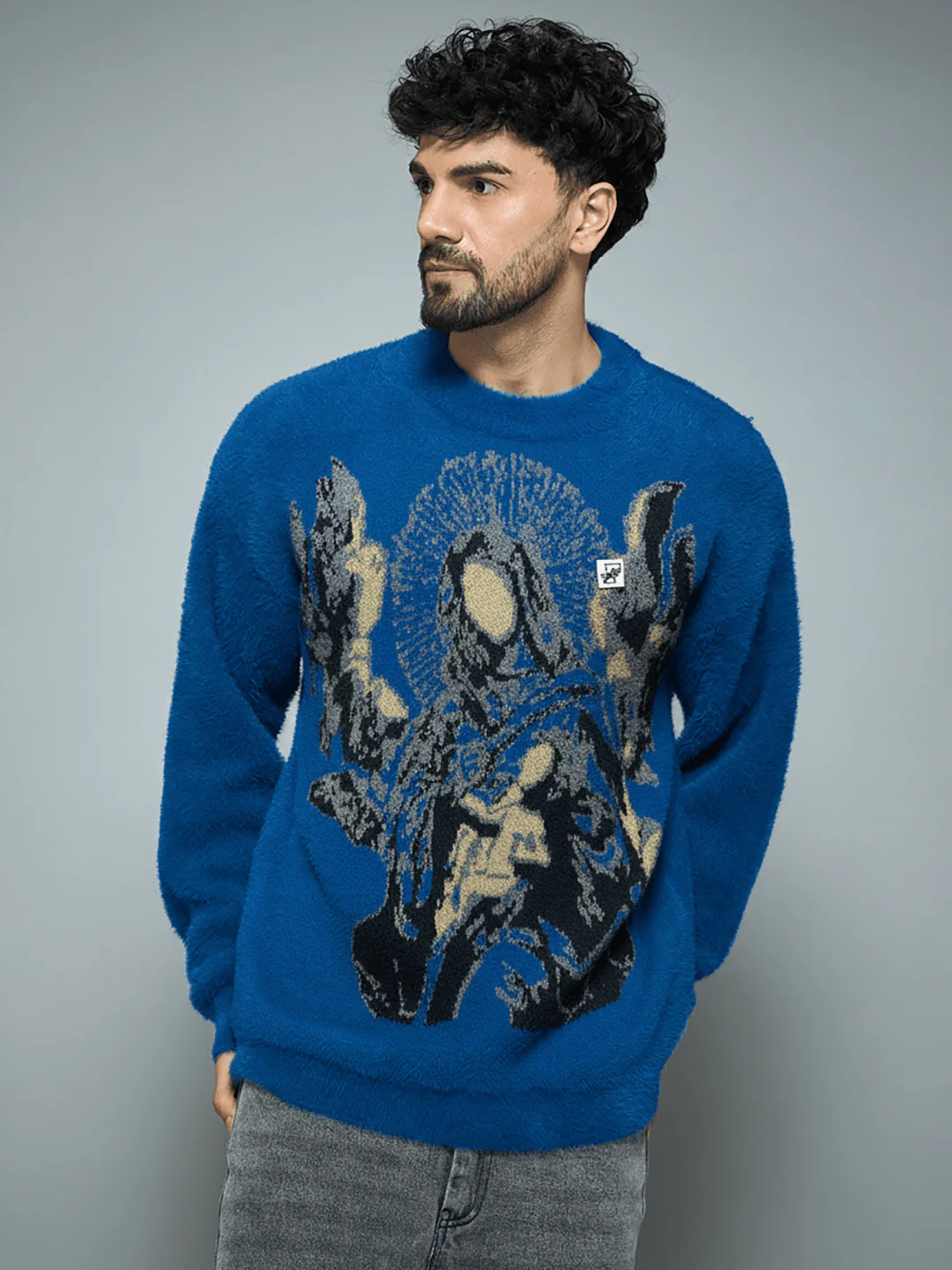Blue Mohair Mother Mary Knitted Sweater - Image 2