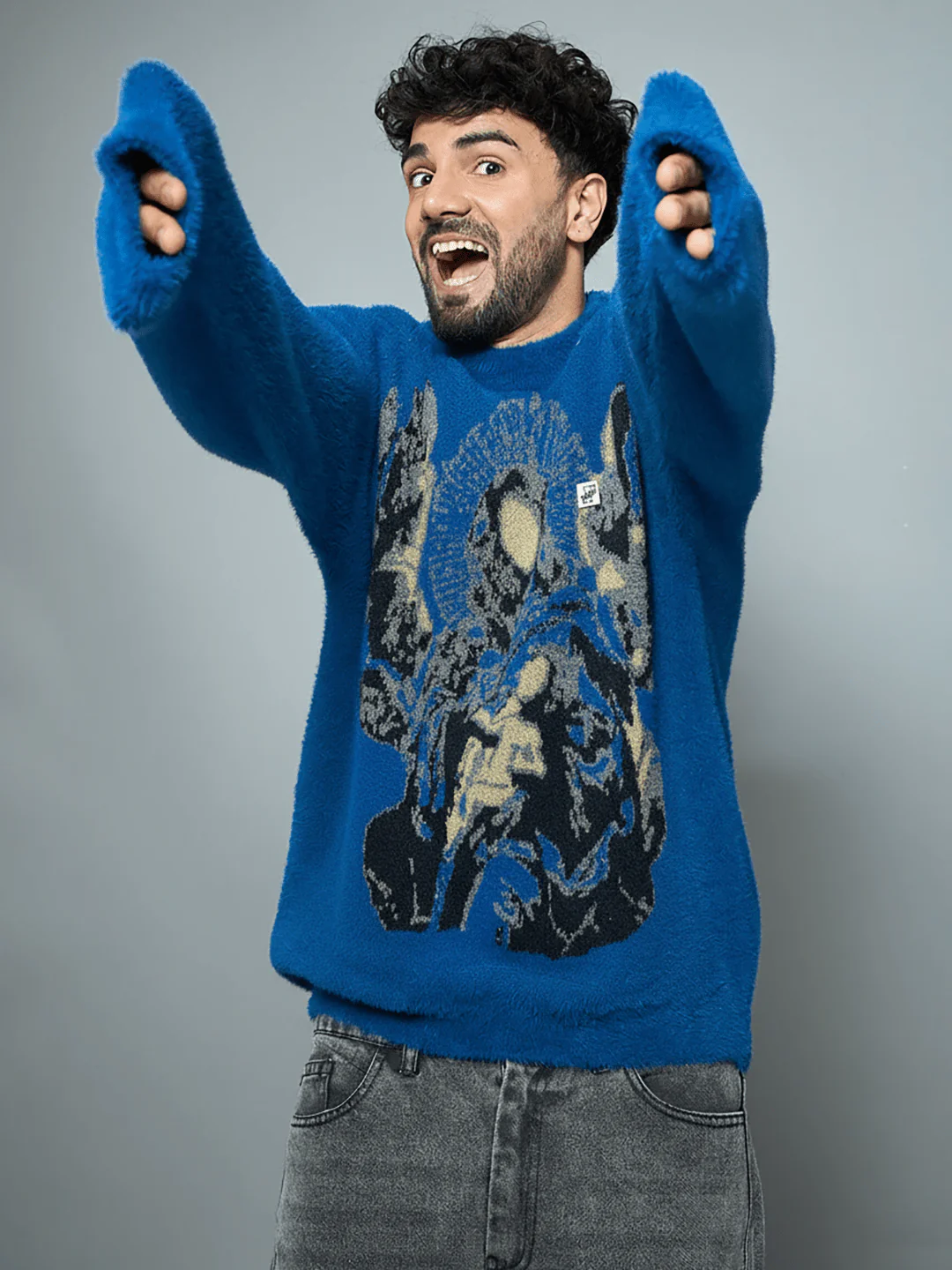 Blue Mohair Mother Mary Knitted Sweater - Image 3