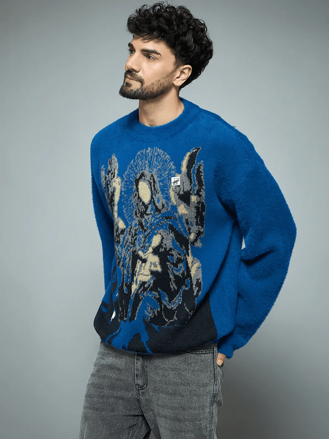 Blue Mohair Mother Mary Knitted Sweater - Image 4