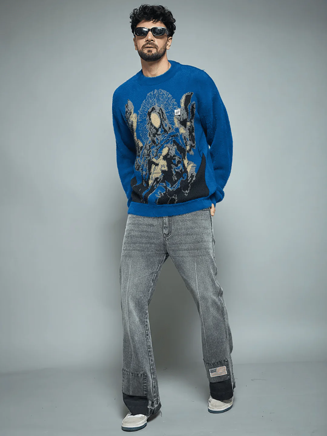 Blue Mohair Mother Mary Knitted Sweater - Image 6