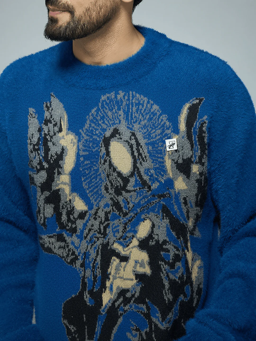 Blue Mohair Mother Mary Knitted Sweater - Image 7