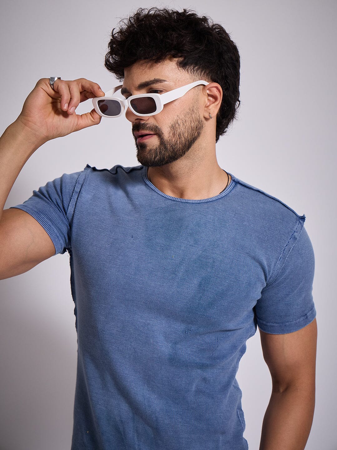 Blue Ribbed Short Sleeve Tshirt - Image 3
