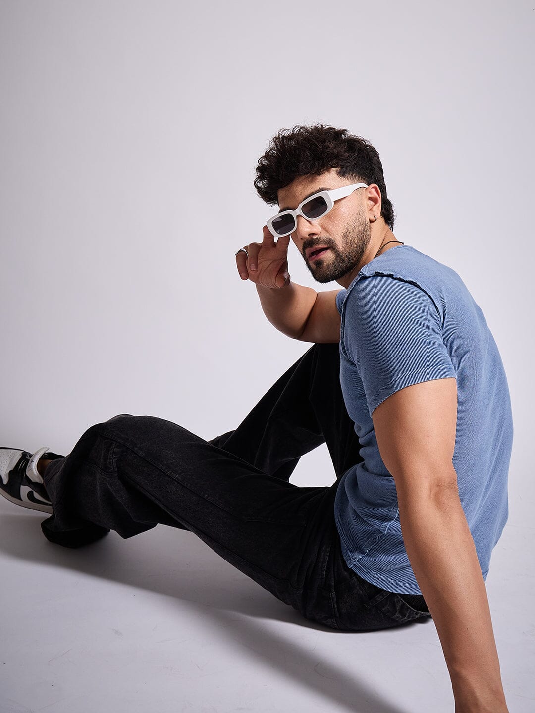 Blue Ribbed Short Sleeve Tshirt - Image 5