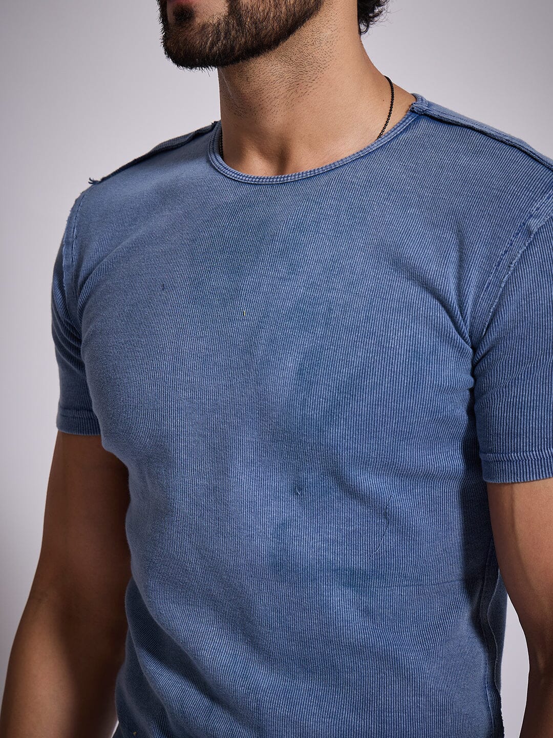 Blue Ribbed Short Sleeve Tshirt - Image 6