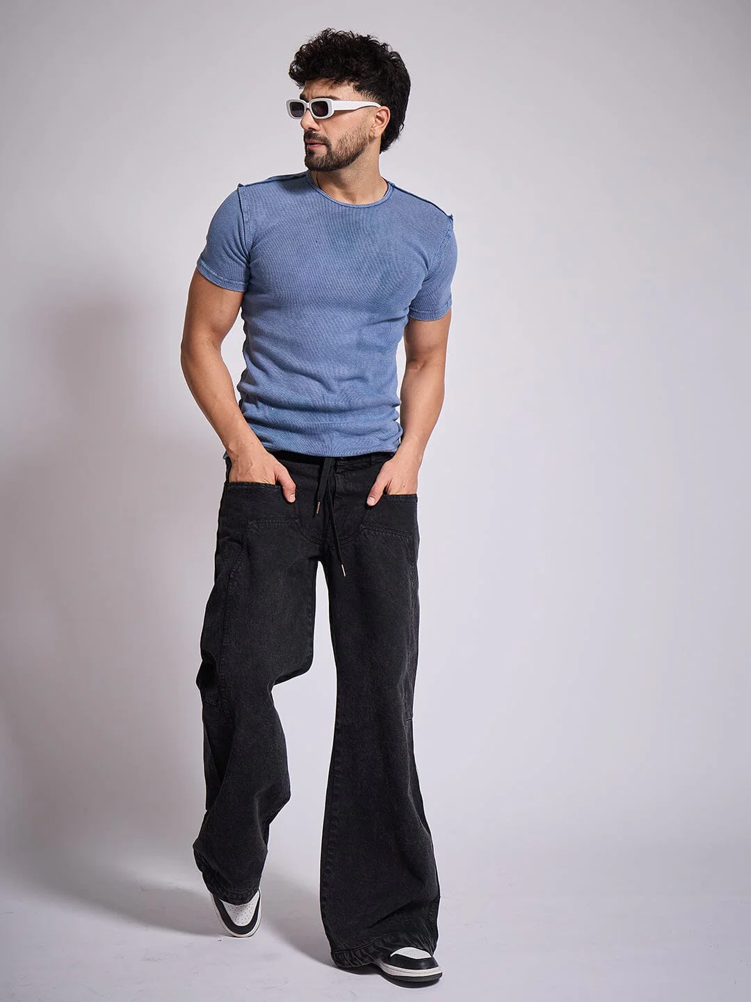 Blue Ribbed Short Sleeve Tshirt - Image 7