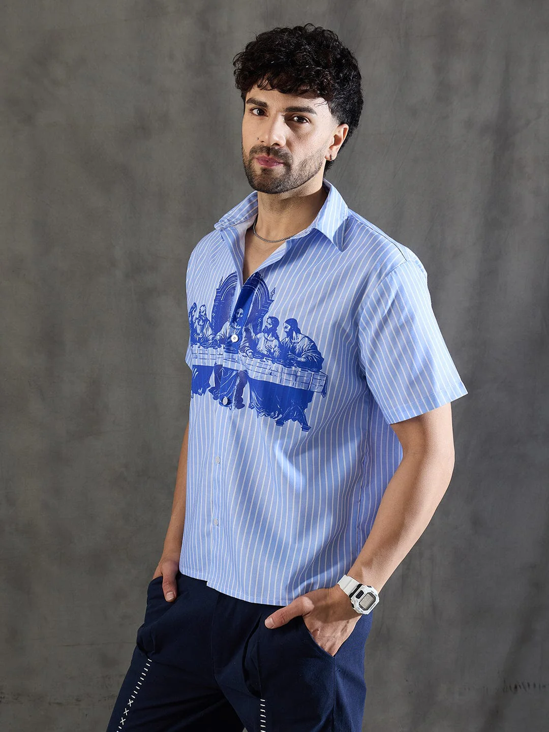 Blue Striped Short Sleeves Shirt - Image 3