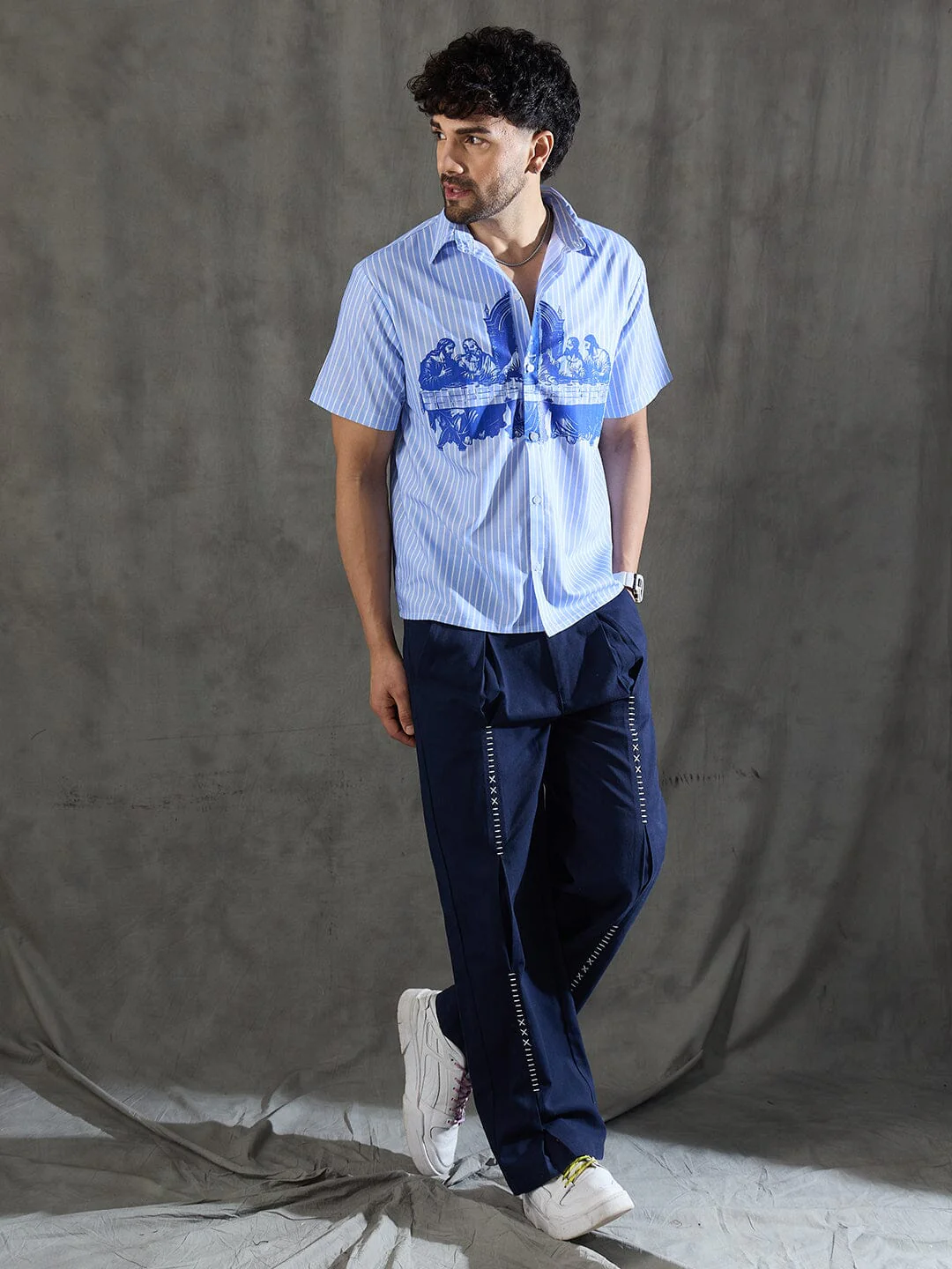 Blue Striped Short Sleeves Shirt - Image 5