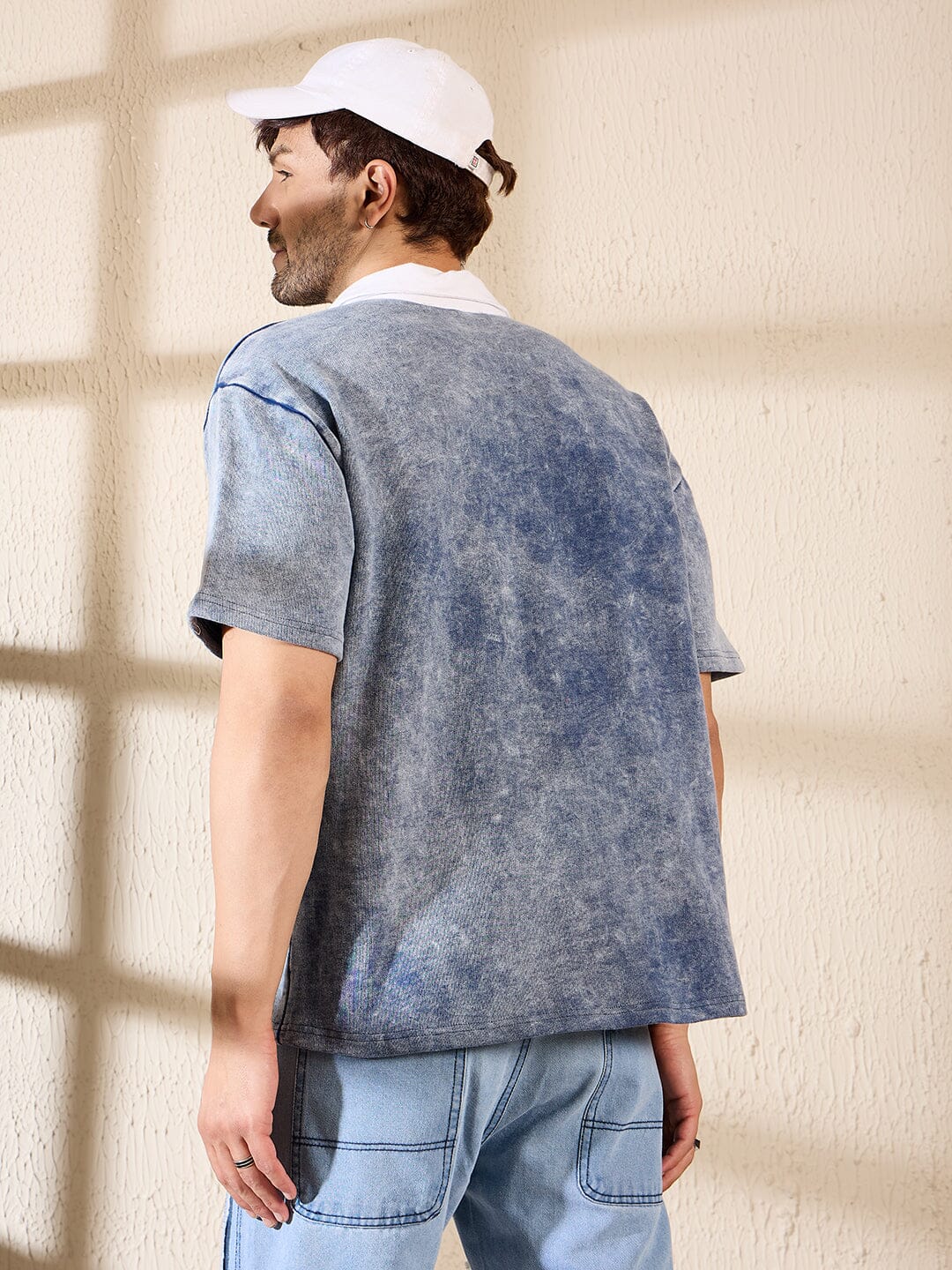 Blue Washed Oversized Polo Tshirt - Image 4