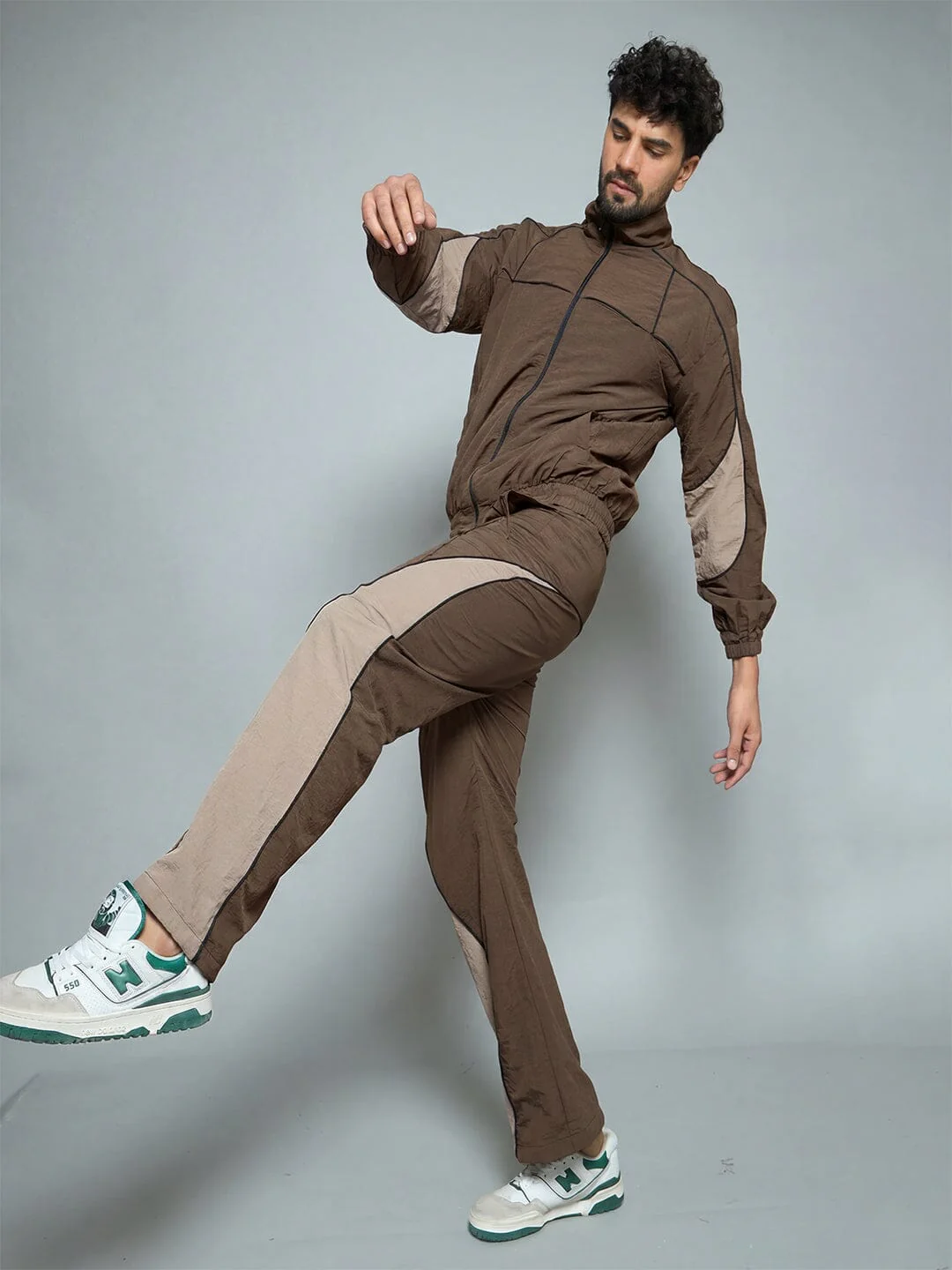Brown And Beige Cut And Sew Tracksuit - Image 5