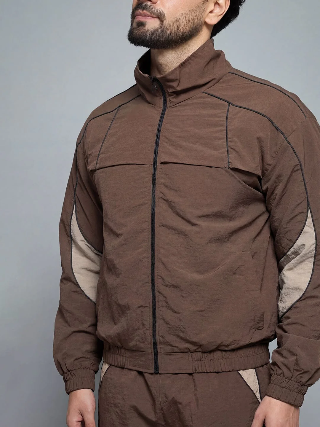 Brown And Beige Cut And Sew Tracksuit - Image 6