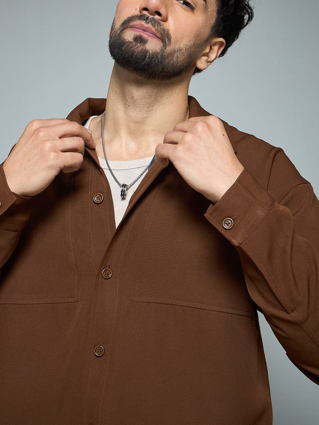 Brown Minimalist Korean Shacket - Image 4