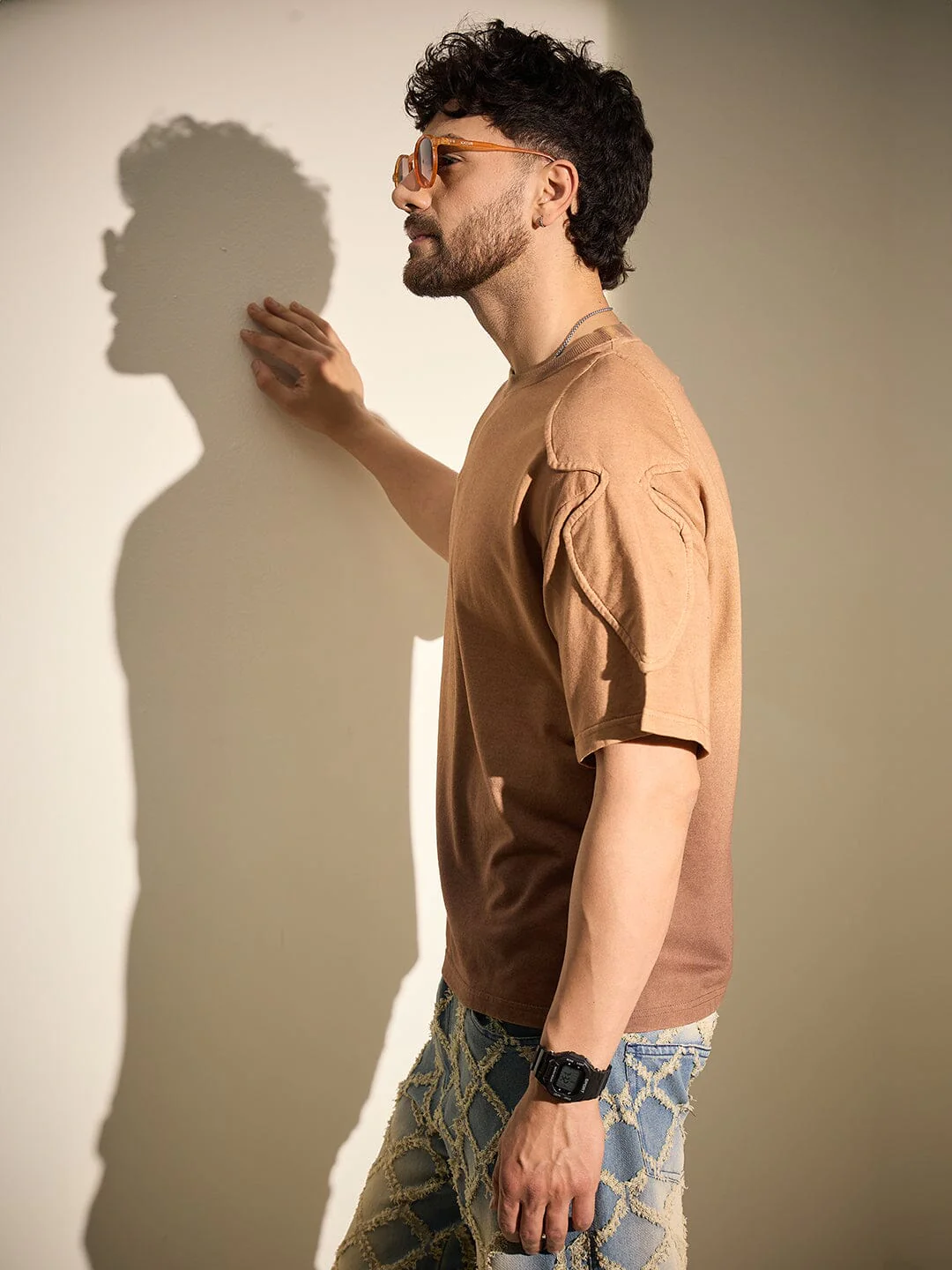 Brown Ombre Padded Shoulder Oversized Tshirt - Image 3
