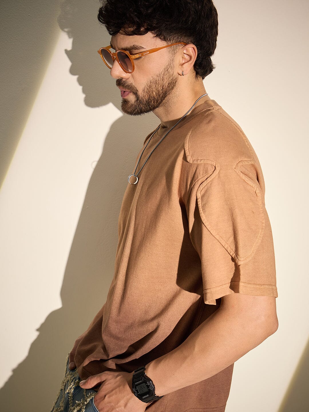 Brown Ombre Padded Shoulder Oversized Tshirt - Image 5
