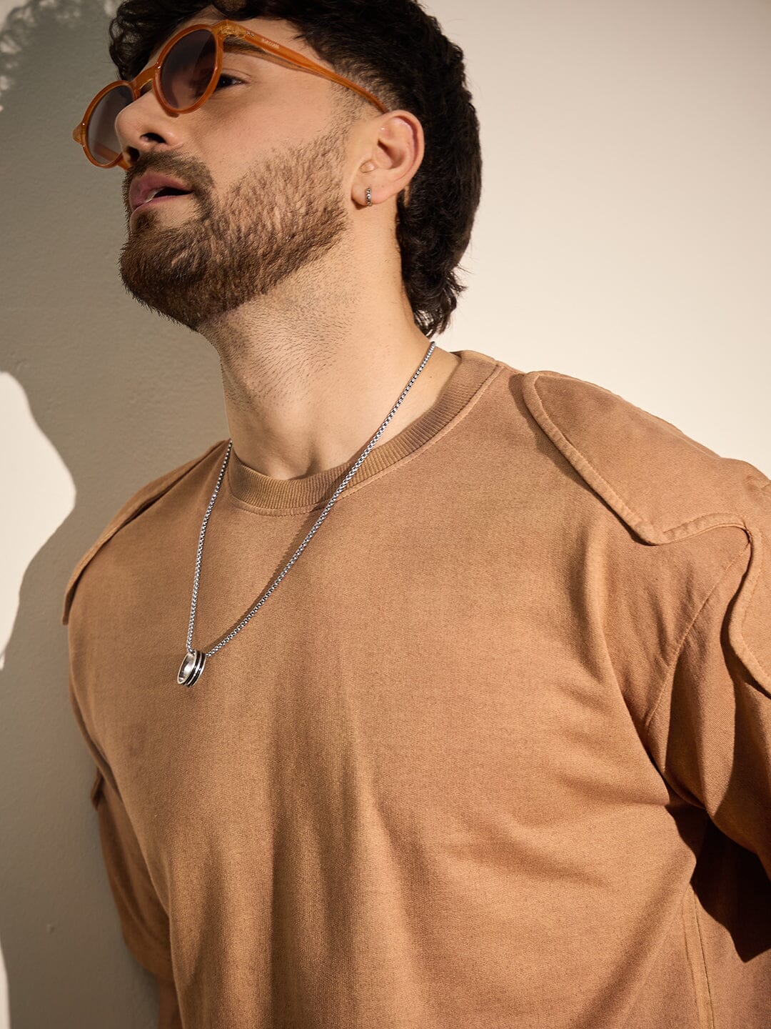 Brown Ombre Padded Shoulder Oversized Tshirt - Image 7