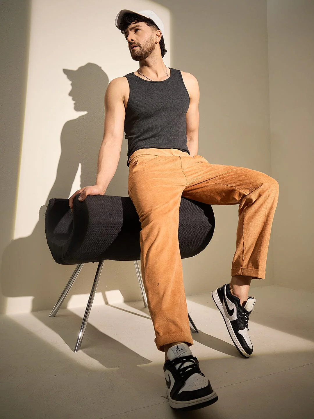 Burnt Mustard Pleated Corduroy Trousers - Image 6