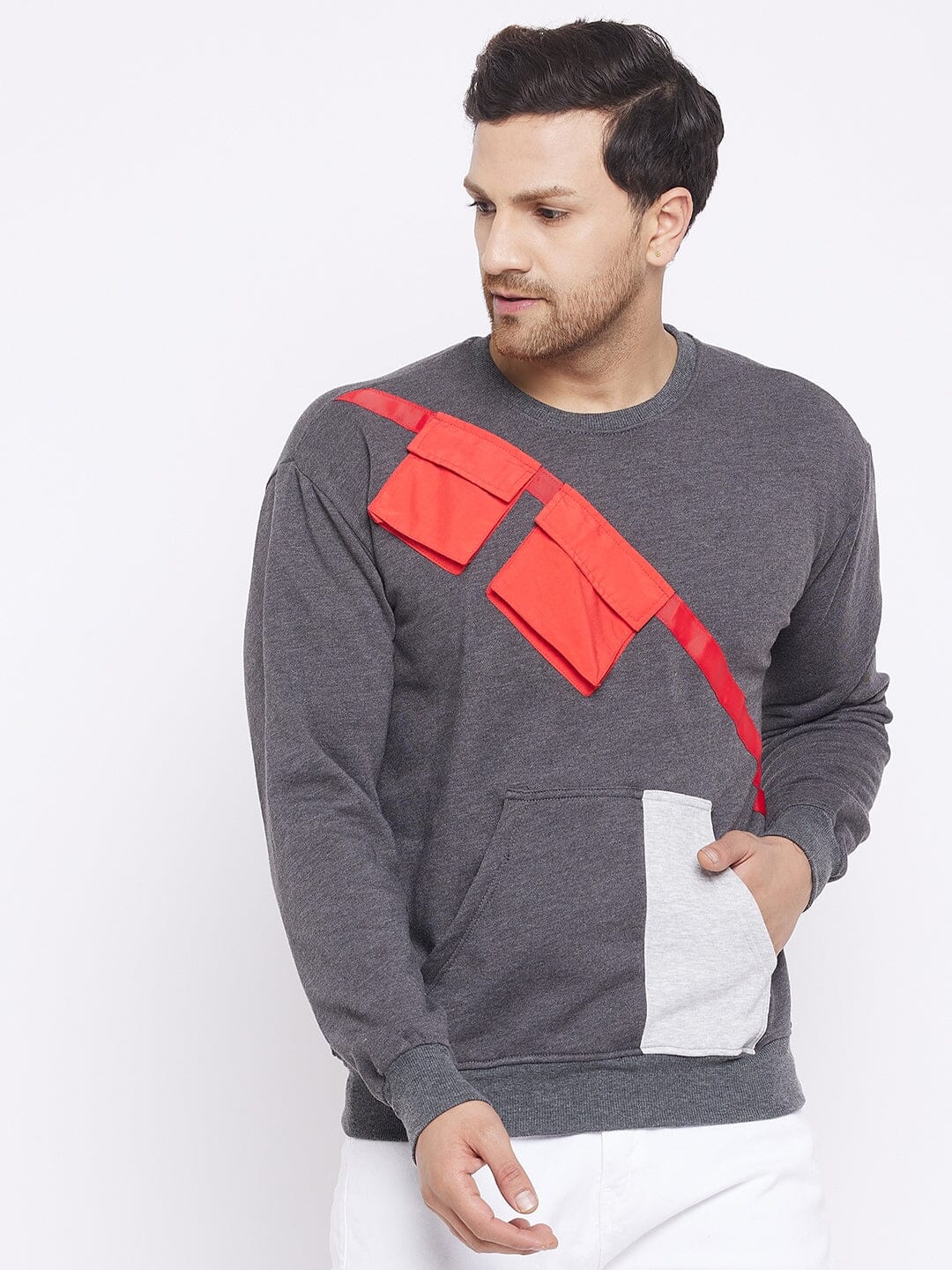 Charcoal Contrast Patch Pocket Sweatshirt - Image 2