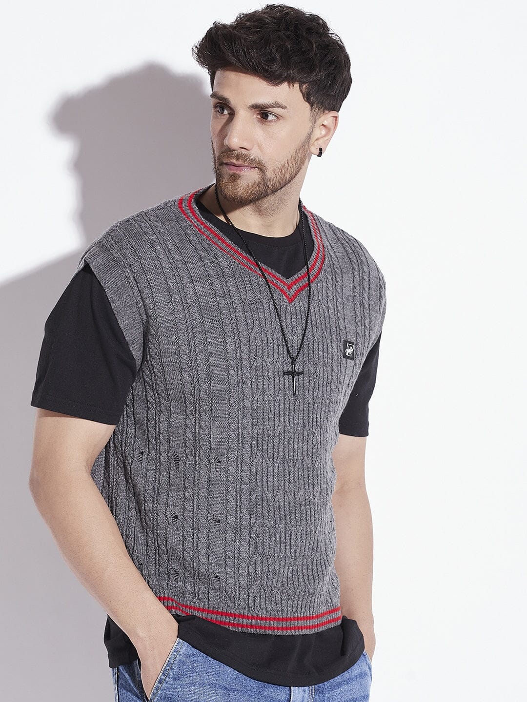 Charcoal Knitted Sleeveless Sweater - Image 5