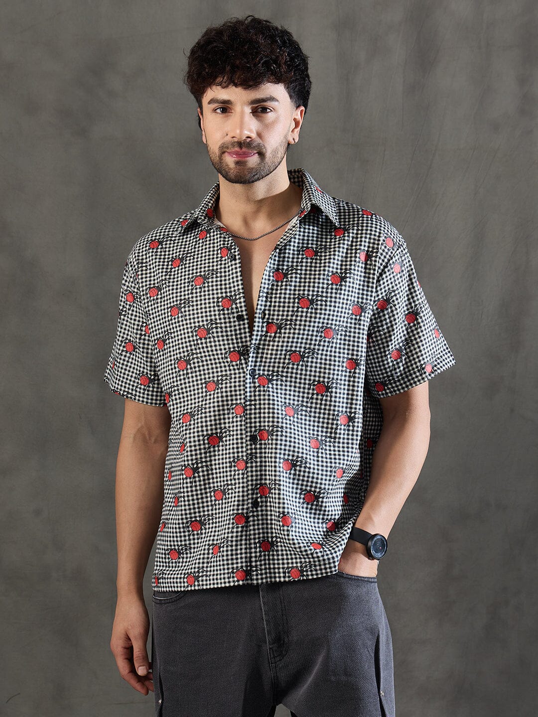 Checkered Bug Graphic Relaxed Fit Shirt - Image 2
