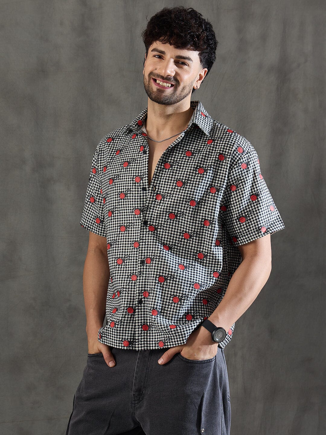 Checkered Bug Graphic Relaxed Fit Shirt - Image 4