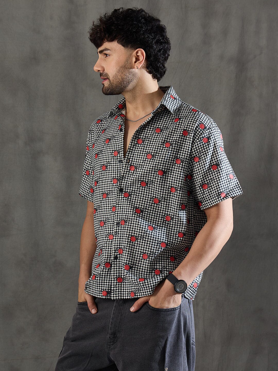 Checkered Bug Graphic Relaxed Fit Shirt - Image 5