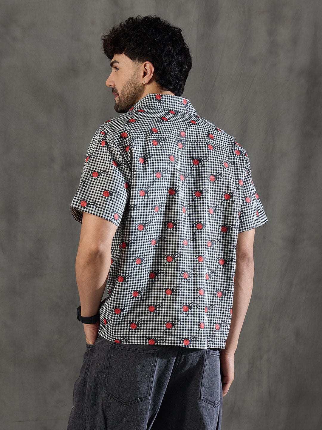 Checkered Bug Graphic Relaxed Fit Shirt - Image 6