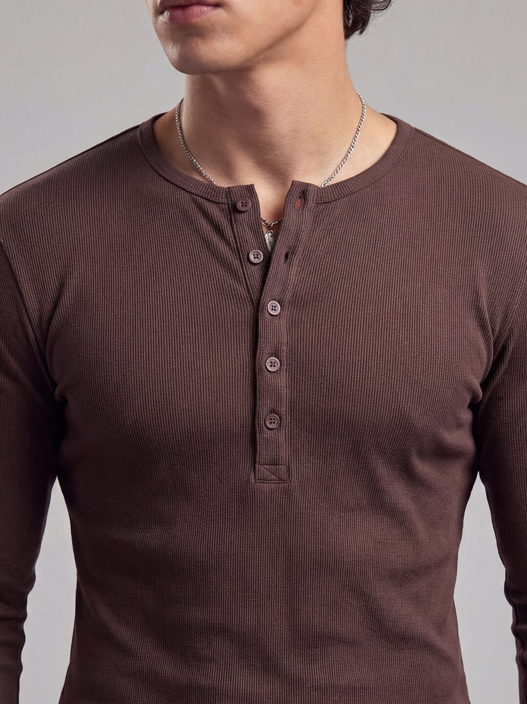 Coffee Ribbed Henley Longsleeves Tshirt - Image 5