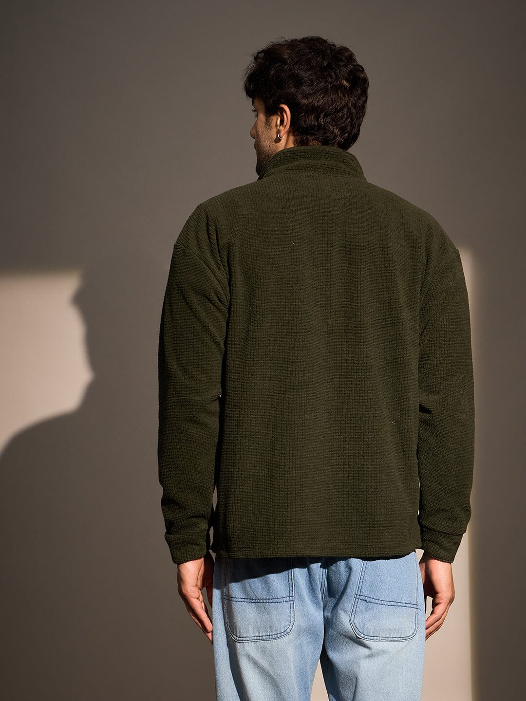Dark Green Box Fleece Harrington Jacket - Image 3