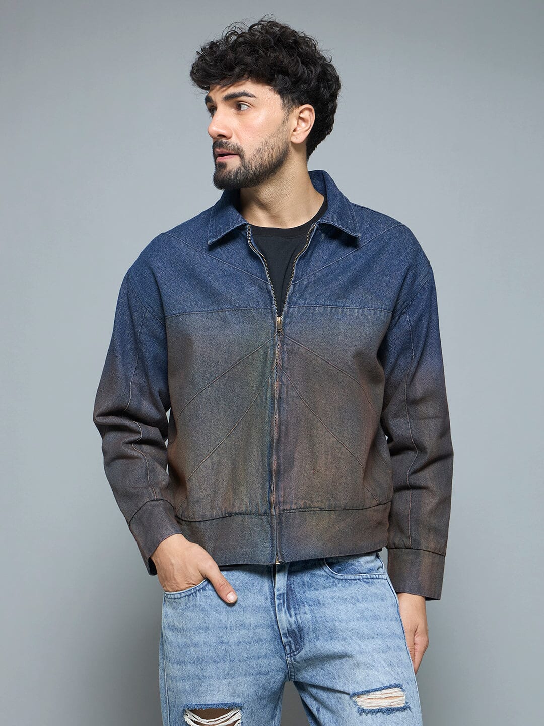 Denim Vintage Wash Harrington Jacket - Image 2