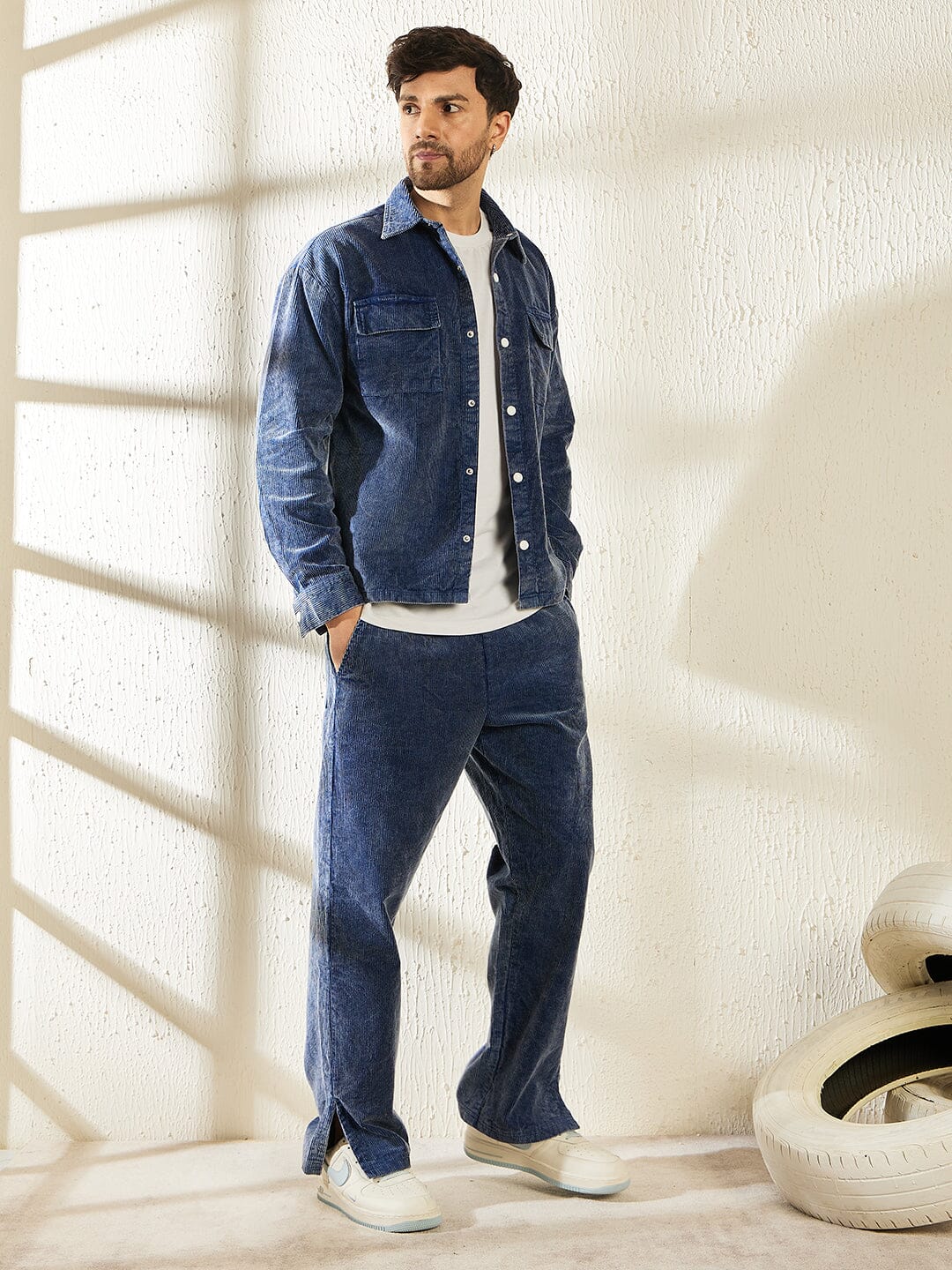 Denim Washed Cord Boot Cut Trackpants - Image 7