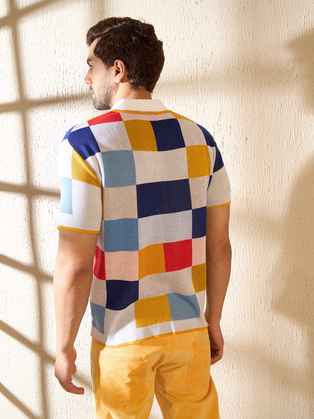 Ecru Colour Blocked Knitted Shirt - Image 6