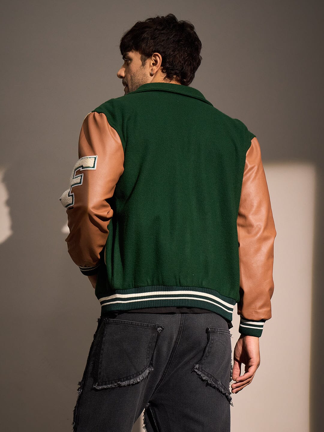 Green Statement Woollen Varsity Jacket - Image 4