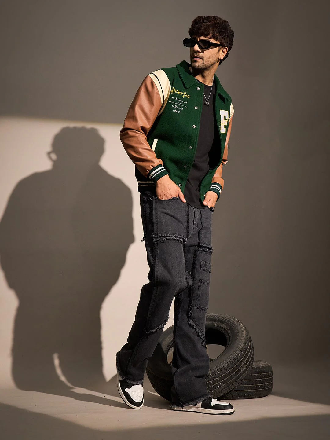 Green Statement Woollen Varsity Jacket - Image 5