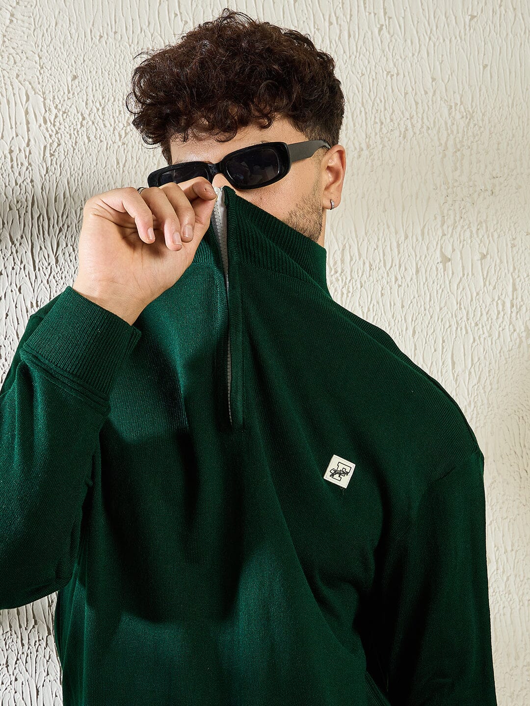 Green Turtleneck Quarter Zip Sweater - Image 2