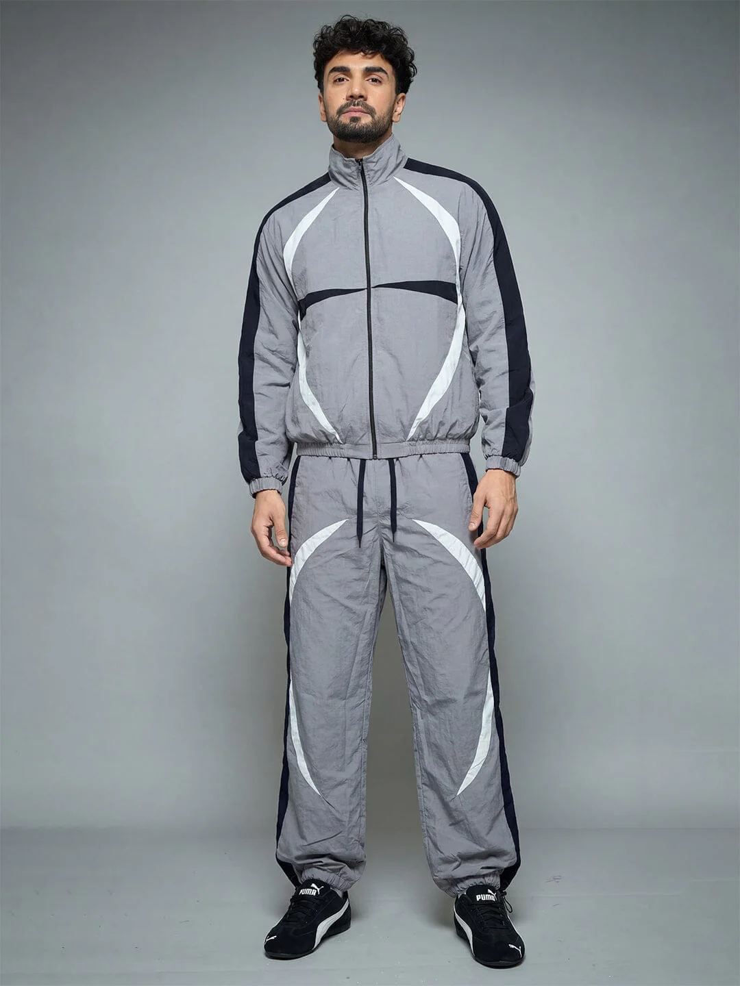 Grey Crescent Cut And Sew Tracksuit - Image 3