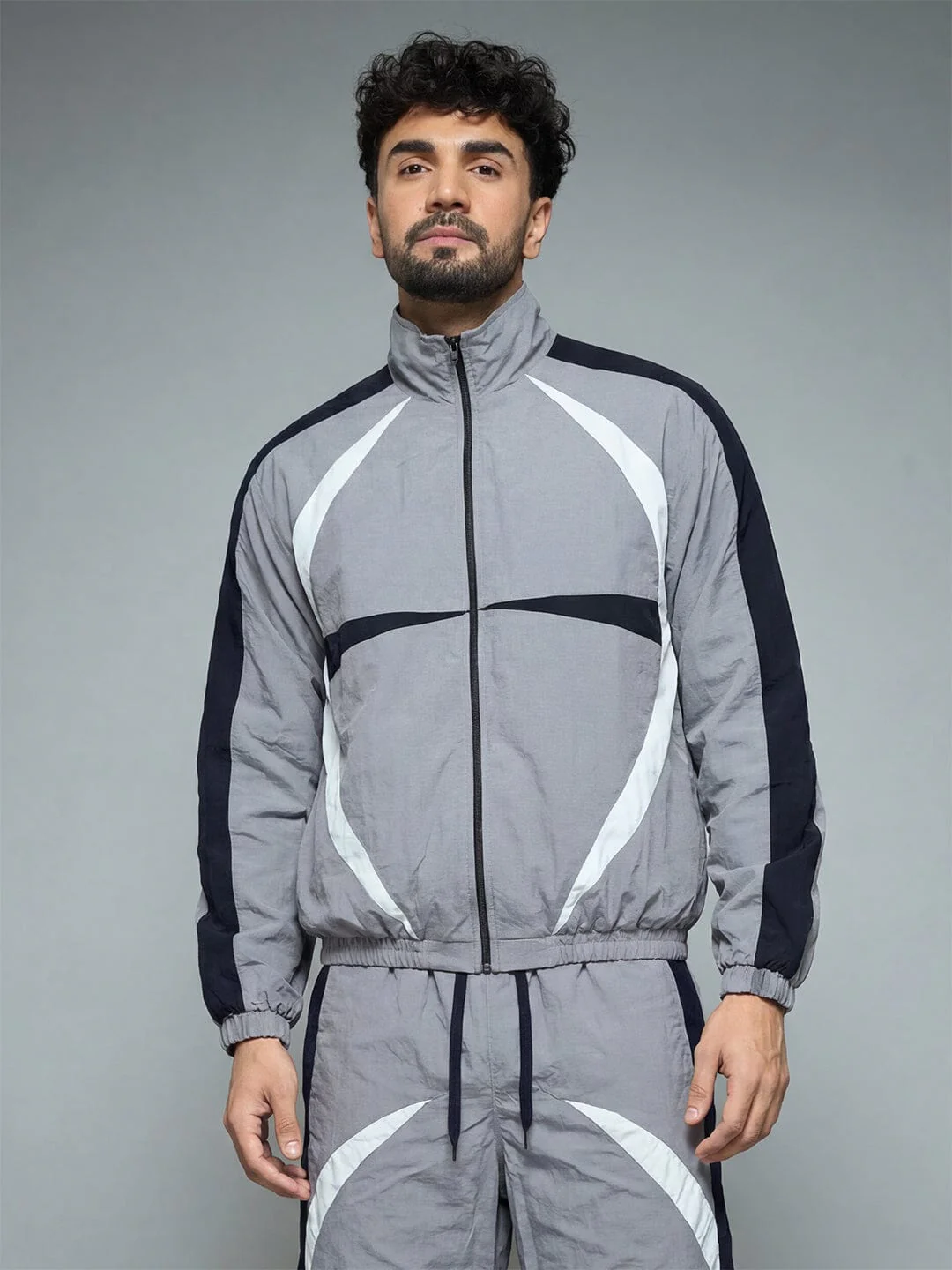 Grey Cut and Sew Windbreaker Jacket