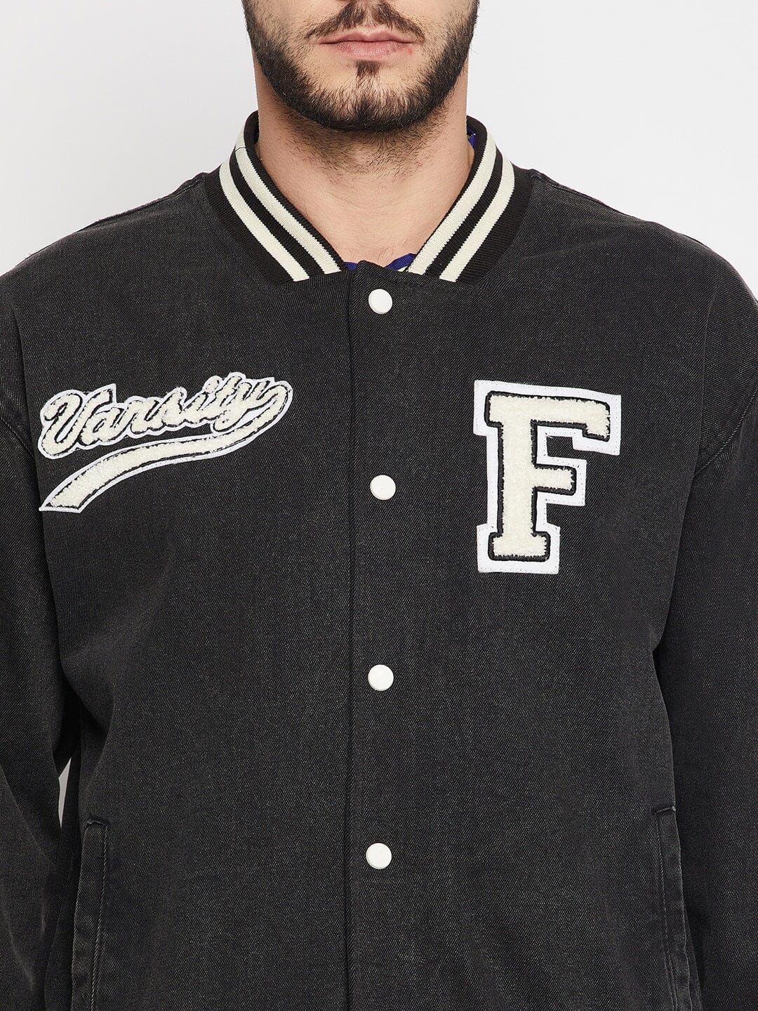 Grey Denim Varsity Jacket - Image 6