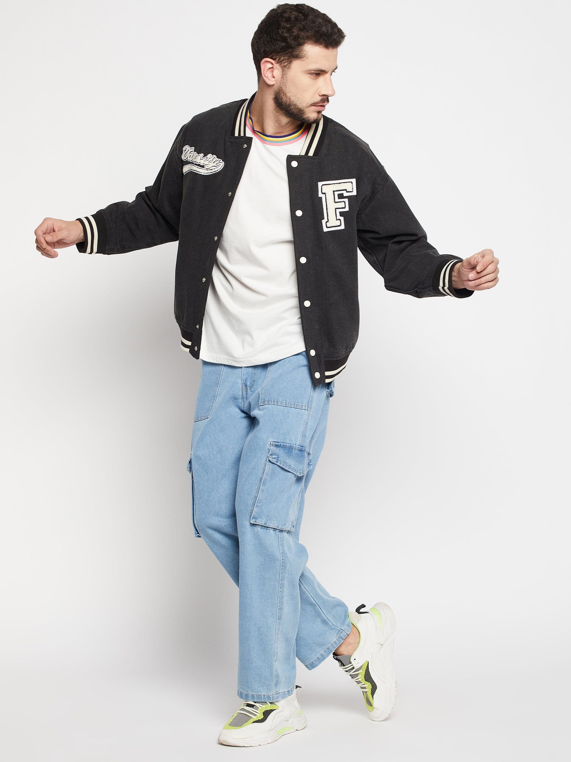 Grey Denim Varsity Jacket - Image 8