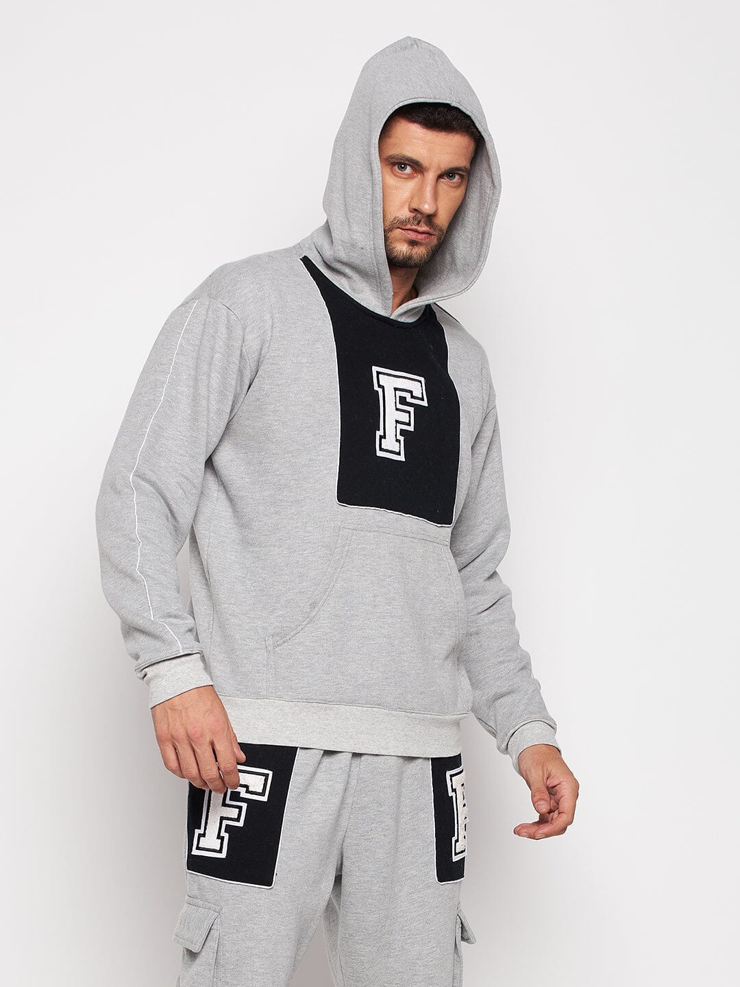 Grey Fleece Varsity Oversized Hooded Sweatshirt - Image 2