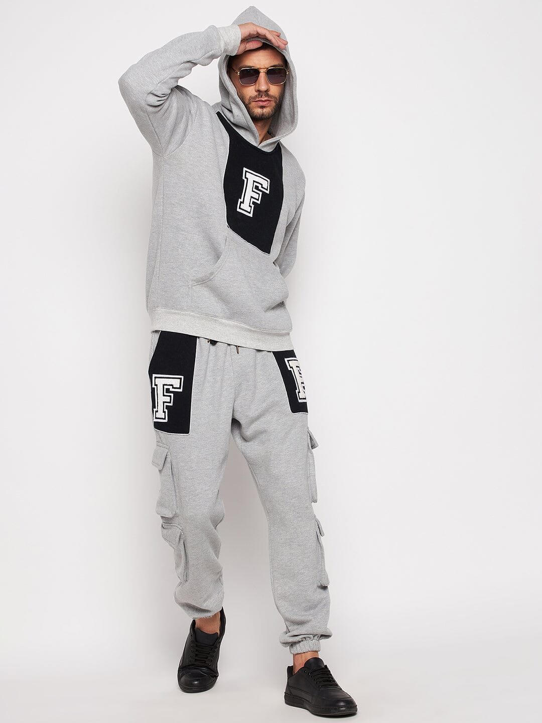 Grey Fleece Varsity Oversized Hooded Sweatshirt - Image 3