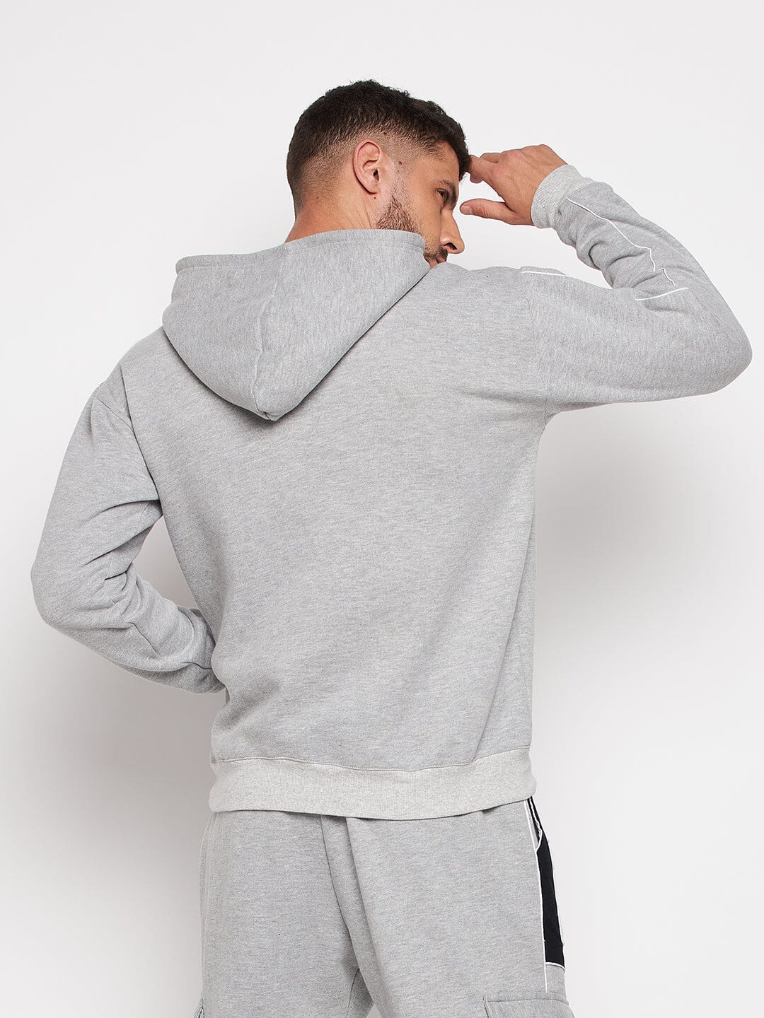 Grey Fleece Varsity Oversized Hooded Sweatshirt - Image 4