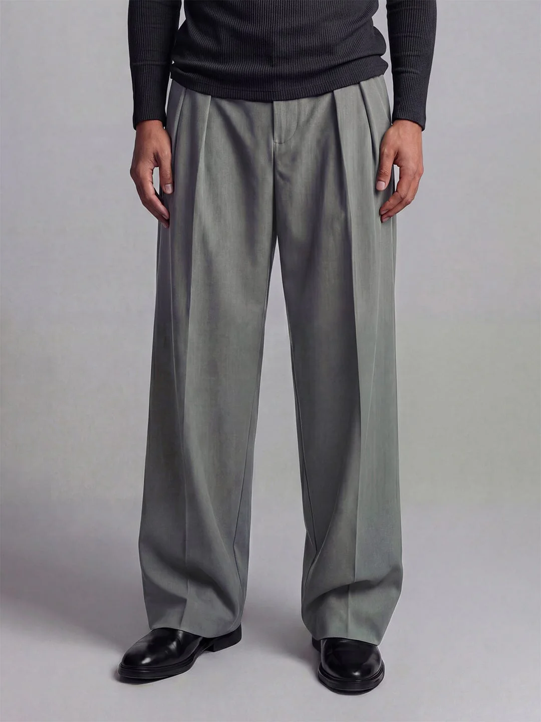 Grey Inverted Waist Tailored Trousers - Image 5