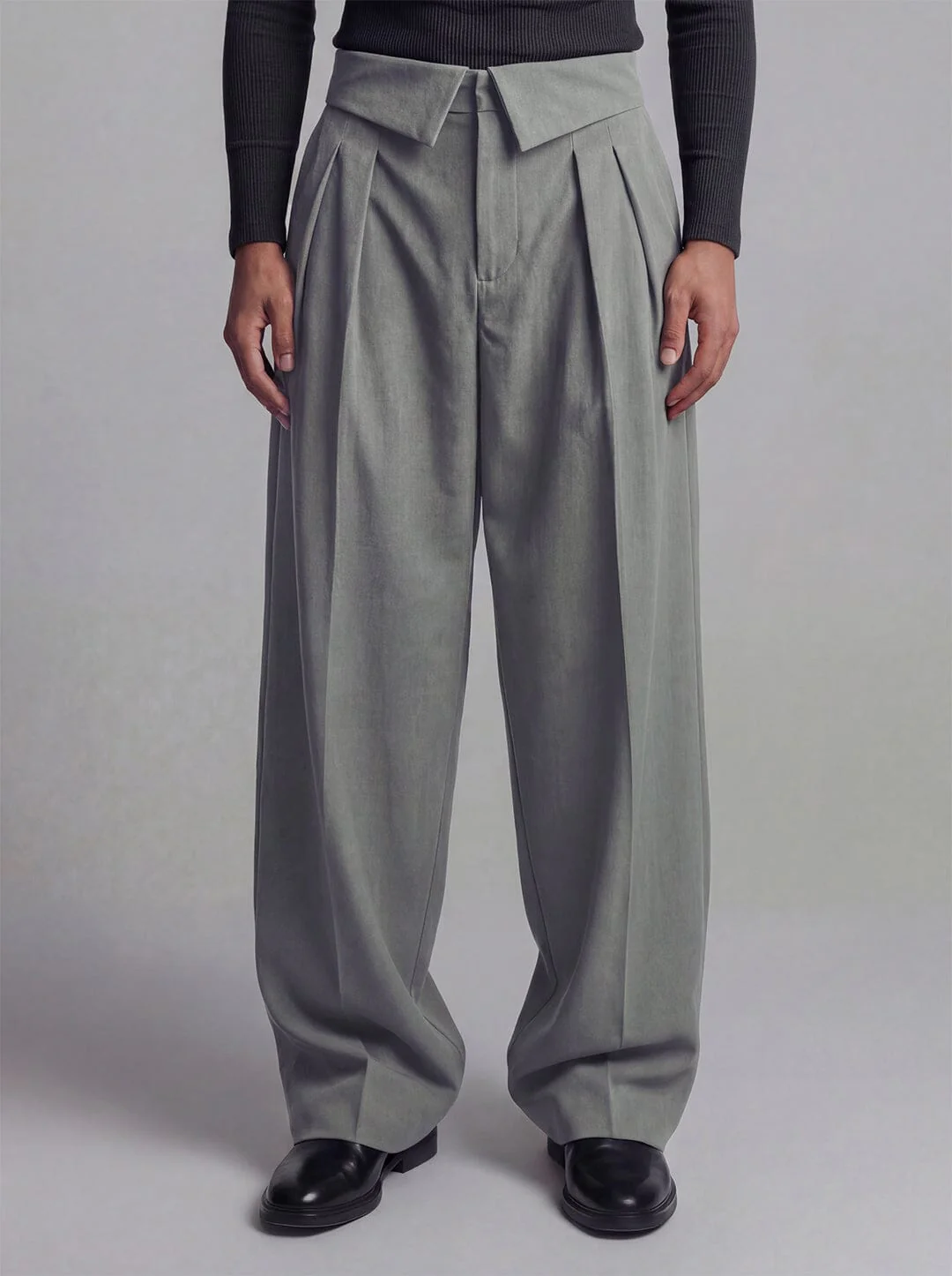 Grey Inverted Waist Tailored Trousers - Image 7