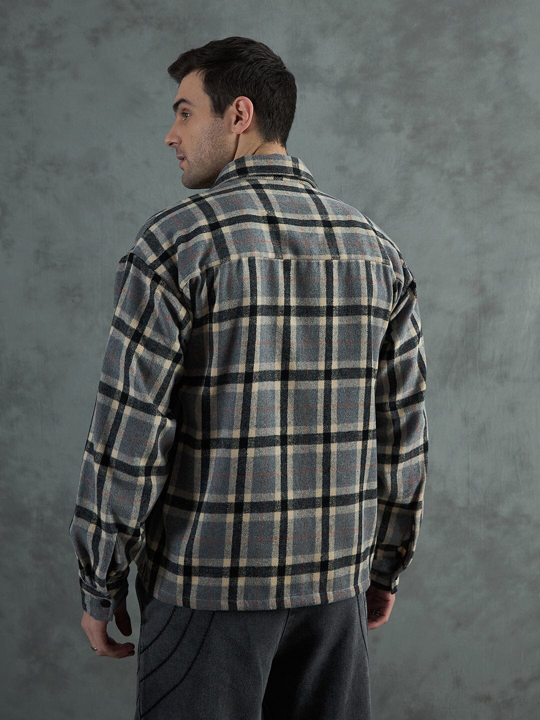 Grey Plaid Woollen OverShirt - Image 5