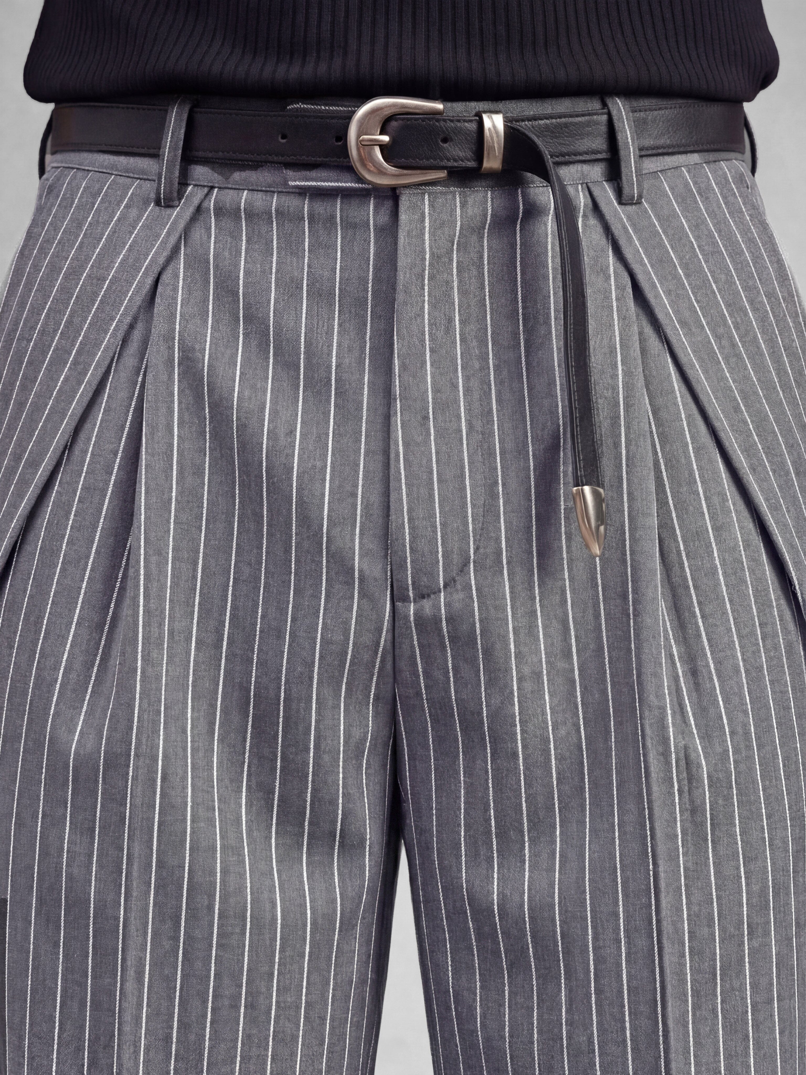Grey Striped Pleated Korean Pants - Image 2