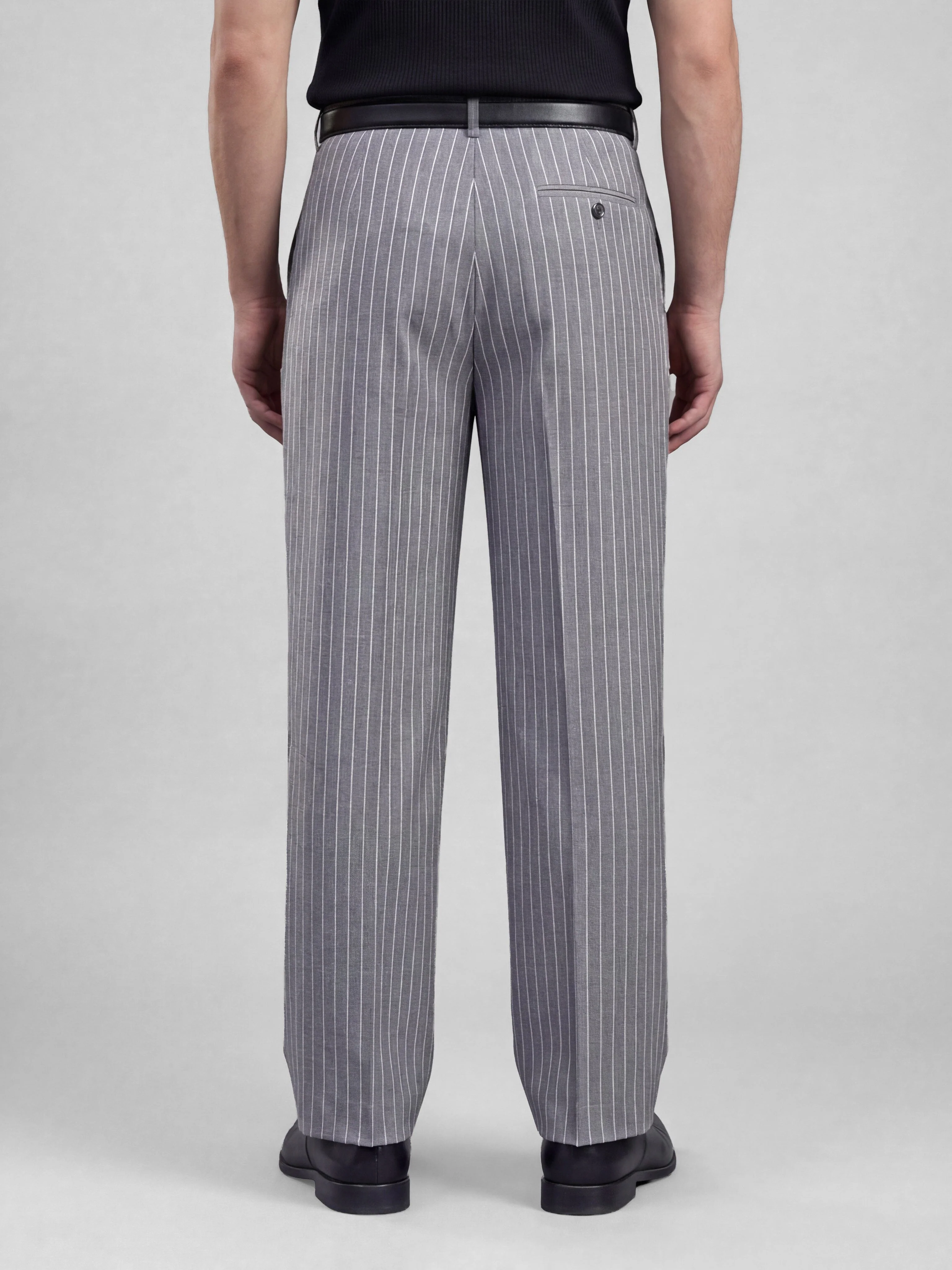 Grey Striped Pleated Korean Pants - Image 4