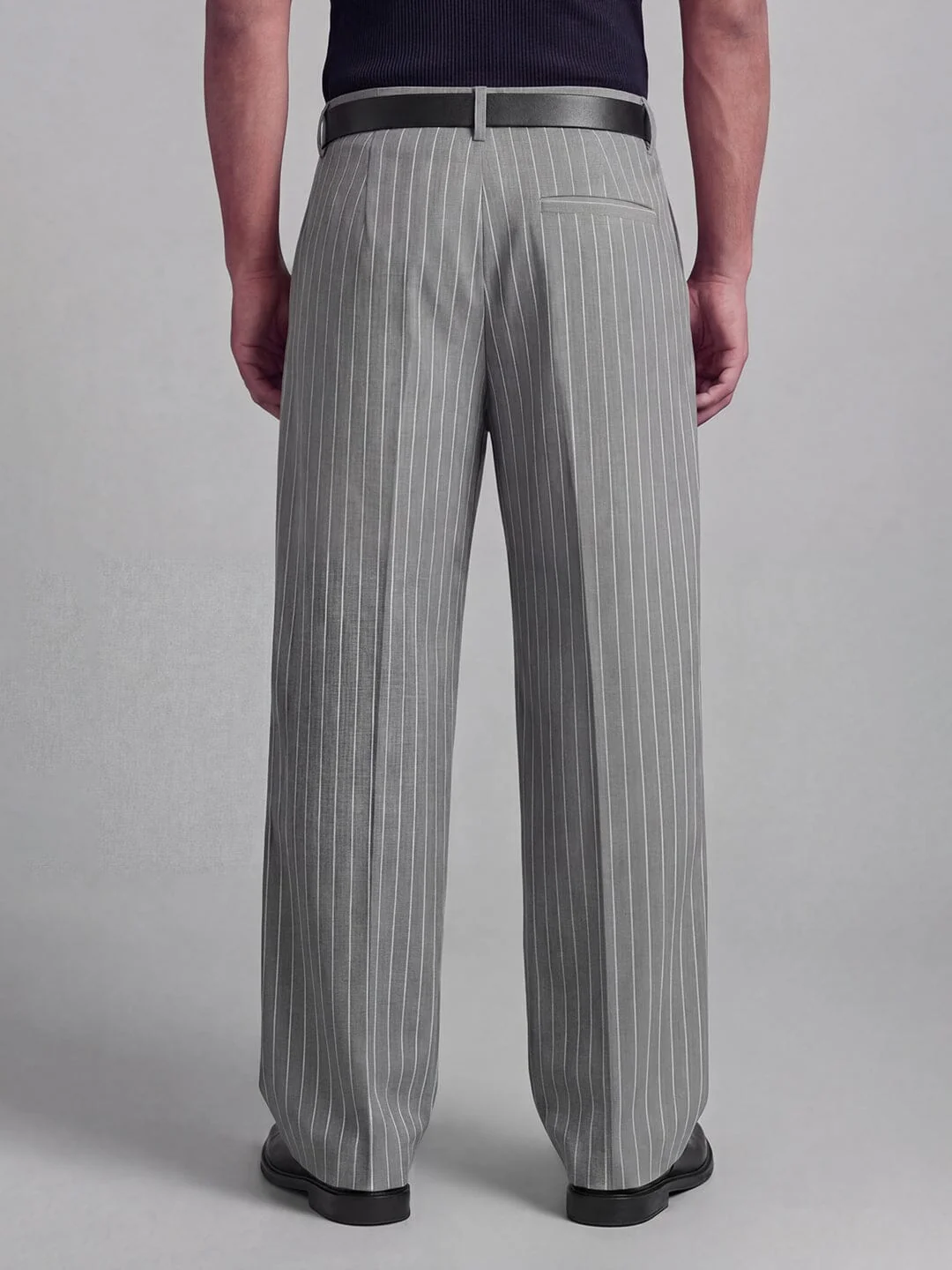 Grey Striped Pleated Trousers - Image 4