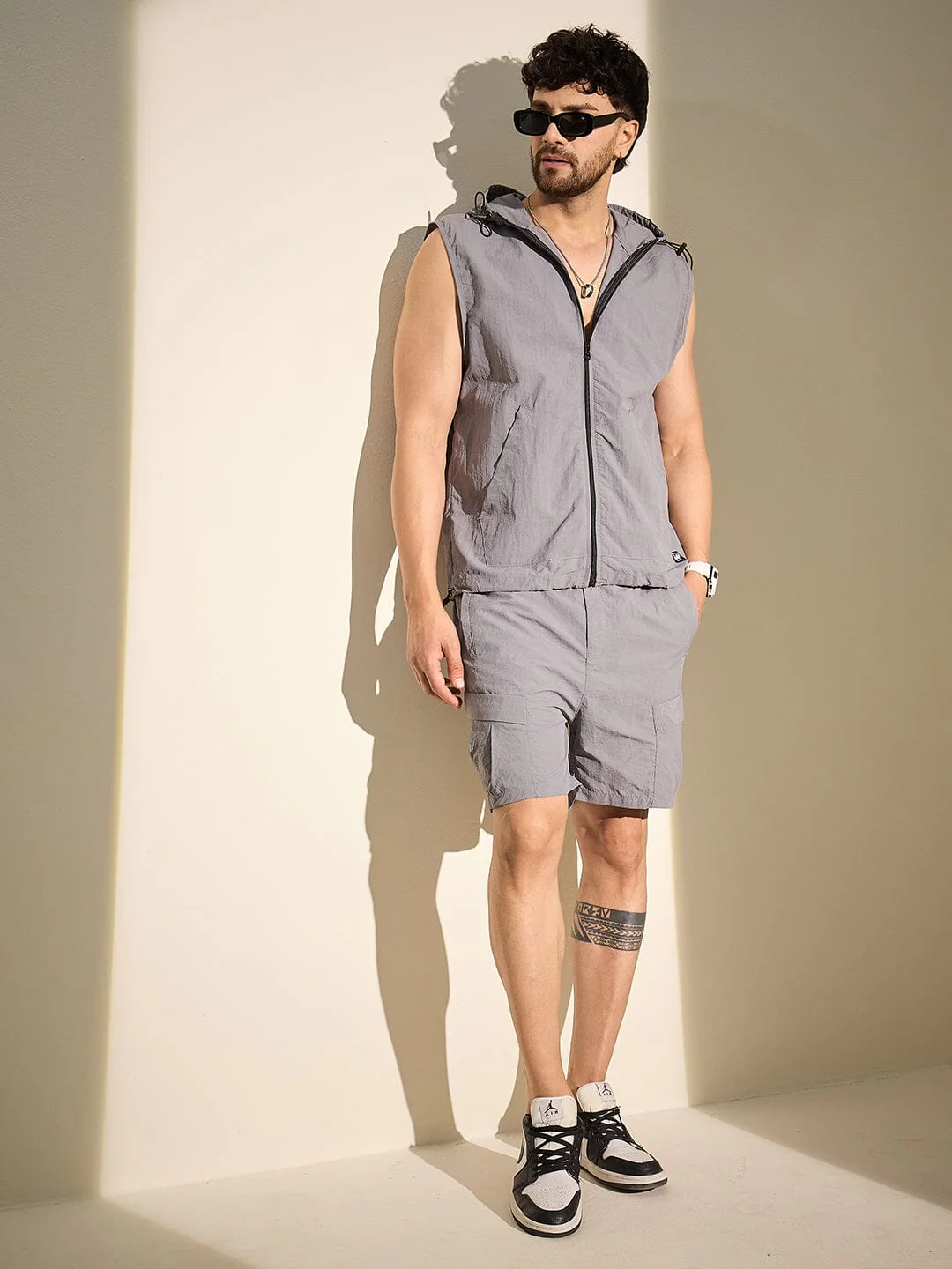Grey Tactical Cargo Nylon Shorts - Image 6